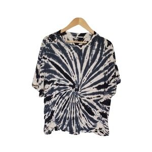 Psychedelic DKNY Blue and White Swirl Tie-Dye 100% Cotton Super Loose Fit Top